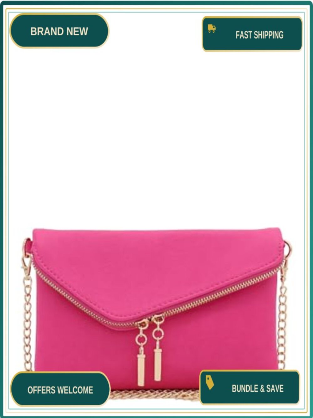 Faux Leather Envelope Wristlet Clutch Crossbody Bag Chain Strap
